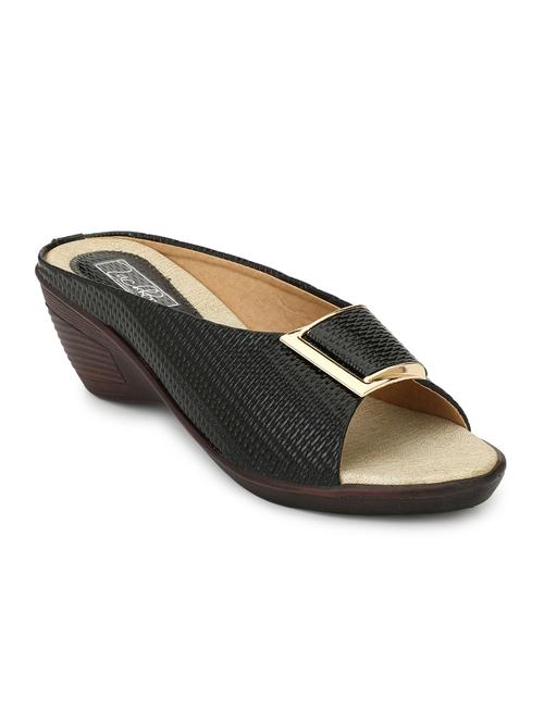 zachho black imported faux leather self print design tpr 2.5 slip on wedges - 15160843 - Very Small Image - 1
