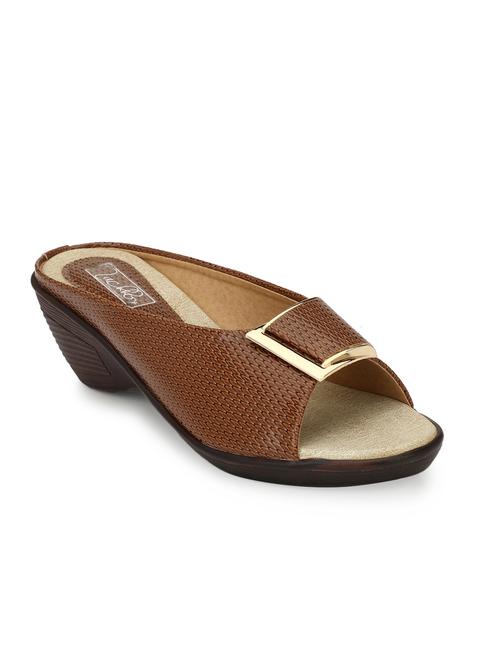 zachho chocolate imported faux leather self print design tpr 2.5 slip on wedges - 15160844 - Very Small Image - 1