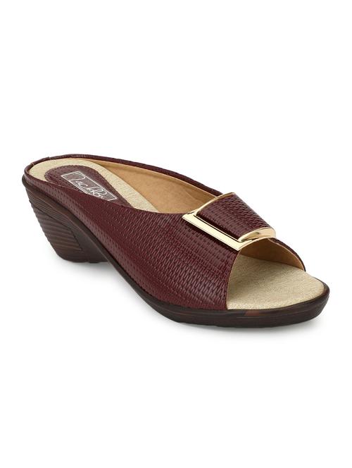 zachho maroon imported faux leather self print design tpr 2.5 slip on wedges - 15160845 - Very Small Image - 1