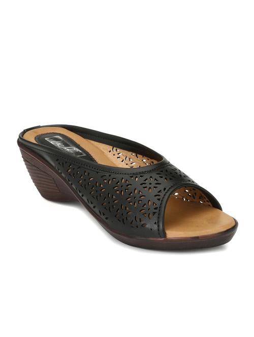 zachho black imported faux leather lazer cut design tpr 2.5 slip on wedges - 15160846 - Very Small Image - 1