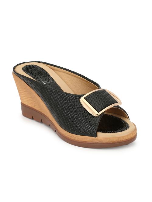 zachho black imported faux leather with buckle tpr 3 slip on wedges - 15160851 - Very Small Image - 1