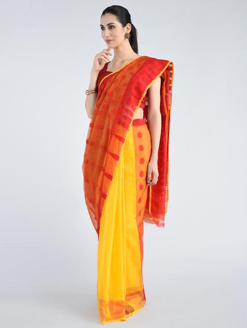 dual shade red jamdani saree - 15162306 - Very Small Image - 1