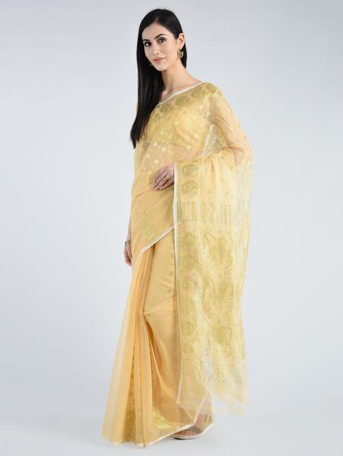 gold zari beige jamdani saree - 15162307 - Very Small Image - 1