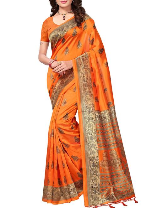 orange silk blend printed saree - 15162475 - Very Small Image - 1