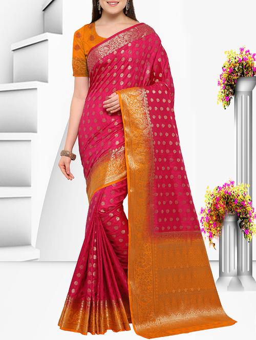 magenta banarasi silk saree with blouse - 15162886 - Very Small Image - 1