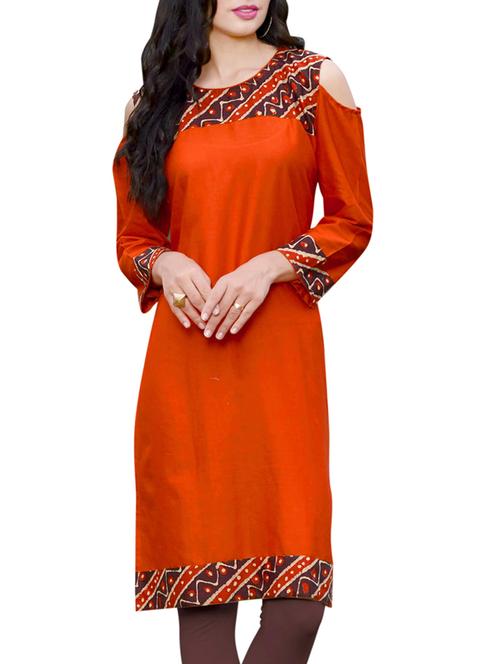 orange cotton straight kurta - 15163050 - Very Small Image - 1