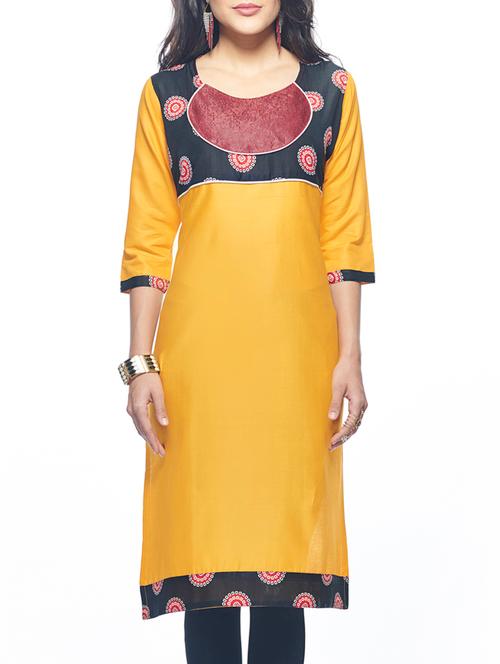 yellow cotton straight kurta - 15163060 - Very Small Image - 1