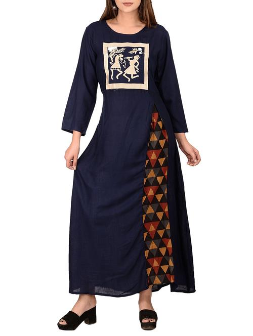 blue rayon a-line kurta - 15163208 - Very Small Image - 1
