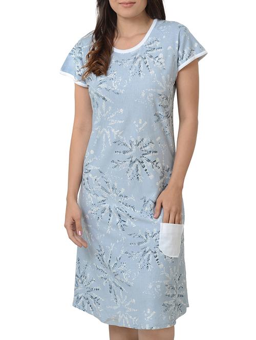light blue printed cotton sleepshirt - 15163240 - Very Small Image - 1