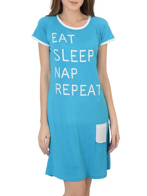 blue printed cotton sleepshirt - 15163263 - Very Small Image - 1