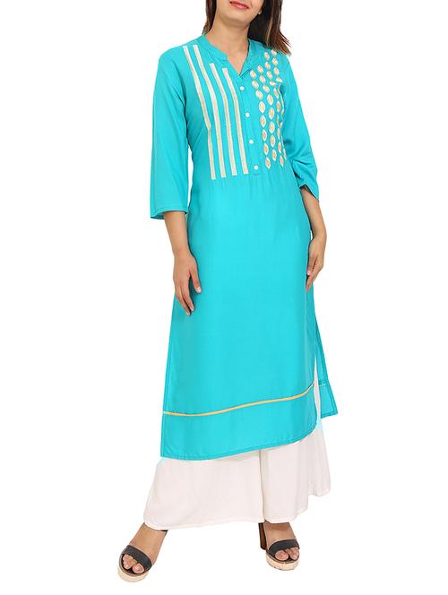 blue viscose straight kurta - 15163603 - Very Small Image - 1