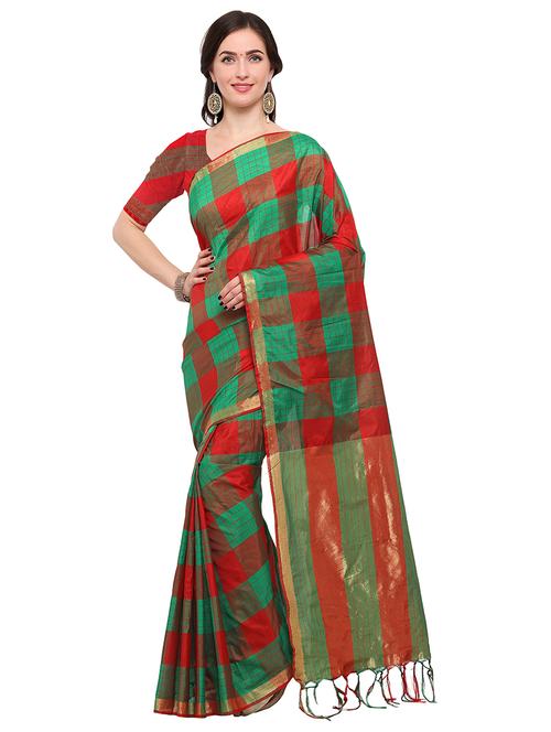 checkered woven saree with blouse - 15164874 - Very Small Image - 1