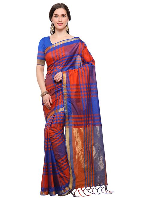 orange silk blend ikat saree with blouse - 15164877 - Very Small Image - 1