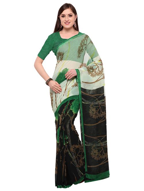 green georgette half & half saree with blouse - 15164953 - Very Small Image - 1