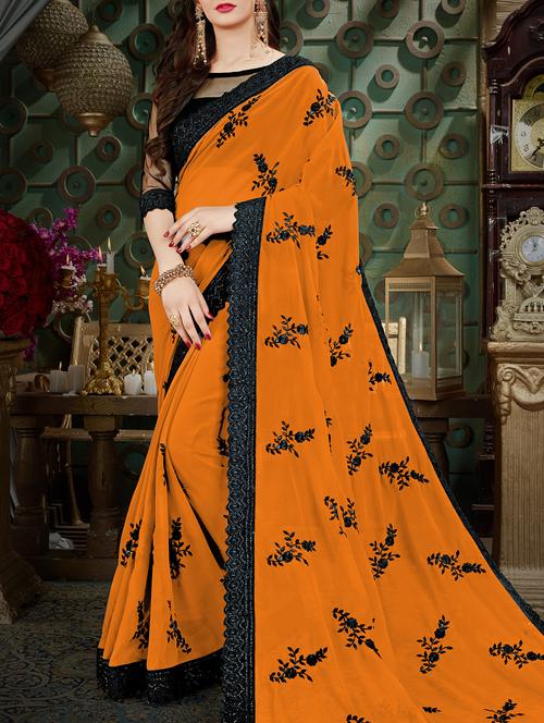 orange georgette embroidered saree - 15167999 - Very Small Image - 1