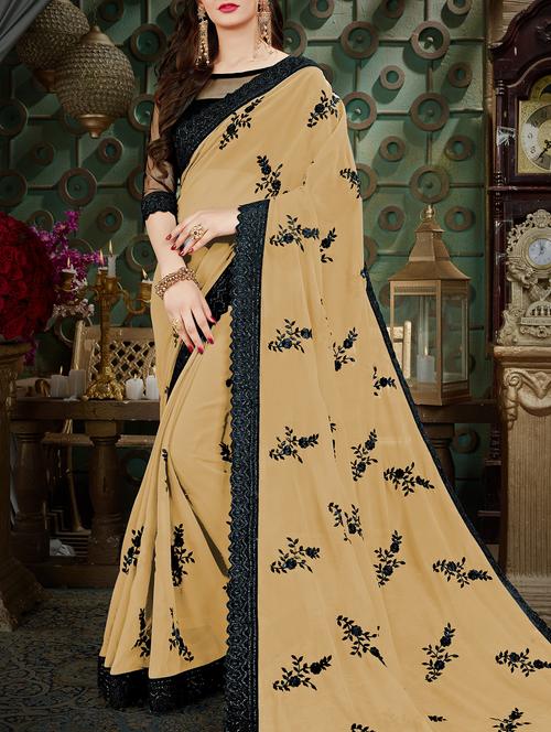 beige georgette embroidered saree - 15168005 - Very Small Image - 1