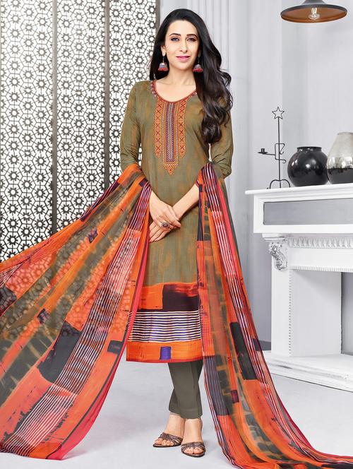 embroidered unstitched straight pant suit - 15168601 - Very Small Image - 1