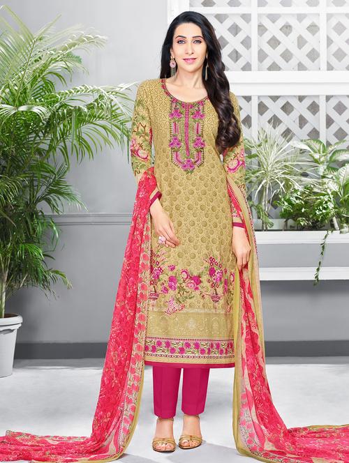 embroidered unstitched straight pant suit - 15168603 - Very Small Image - 1