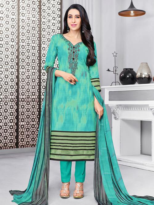 turquoise embroidered unstitched straight pant suit - 15168604 - Very Small Image - 1