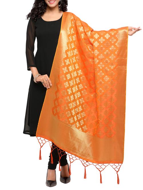 orange poly silk dupatta - 15168865 - Very Small Image - 1