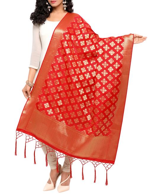 red poly silk banarasi dupatta - 15168866 - Very Small Image - 1