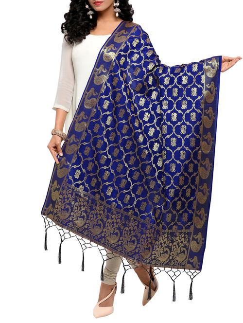 blue poly silk dupatta - 15168881 - Very Small Image - 1