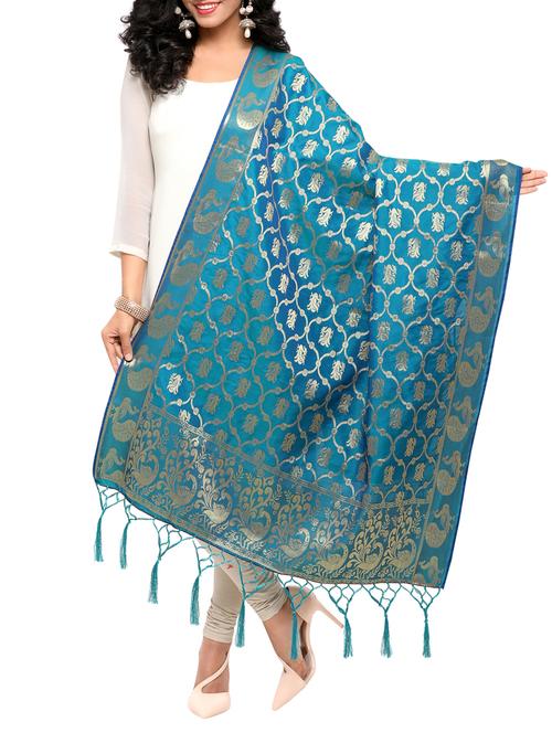 turquoise poly silk dupatta - 15168882 - Very Small Image - 1