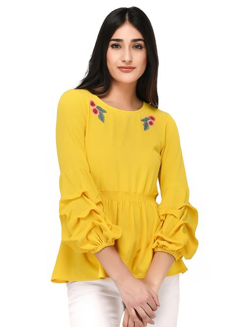 yellow solid embroidered top - 15169509 - Very Small Image - 1