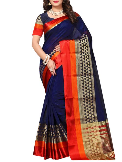 zari bordered chanderi saree with blouse - 15169696 - Very Small Image - 1