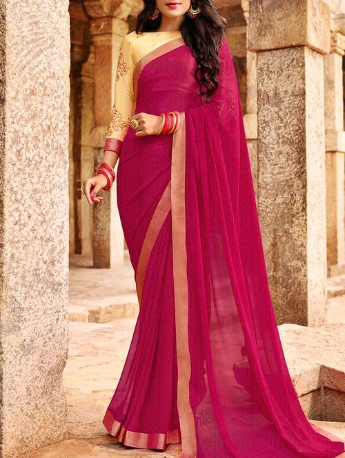 magenta georgette printed saree with blouse - 15170669 - Very Small Image - 1