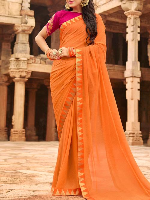 orange georgette printed saree with blouse - 15170671 - Very Small Image - 1