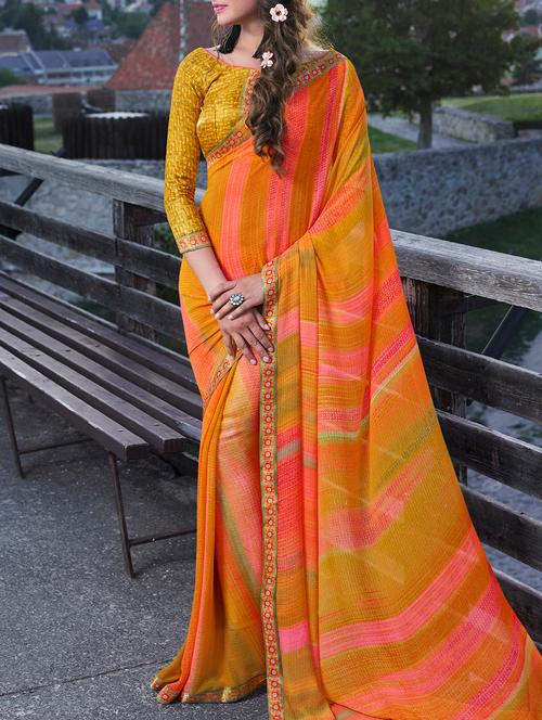 tonal shades abstract printed saree with blouse - 15170678 - Very Small Image - 1