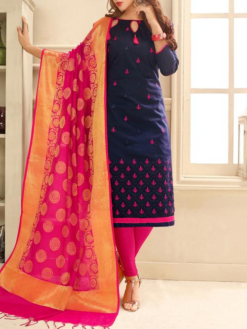 blue embroidered unstitched churidaar suit - 15171544 - Very Small Image - 1