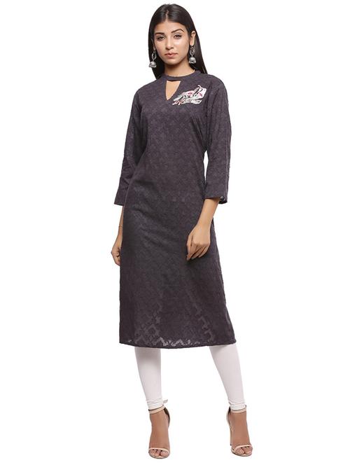 grey cotton straight solid kurta - 15171708 - Very Small Image - 1