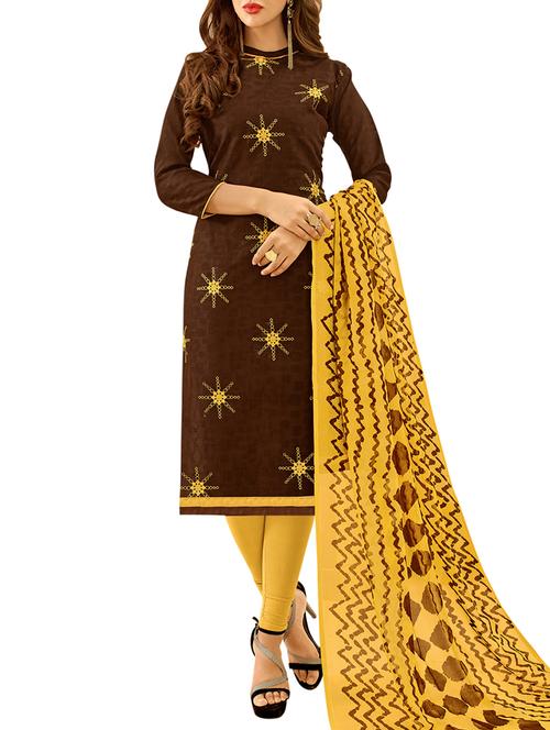 brown embroidered unstitched churidaar suit - 15172250 - Very Small Image - 1
