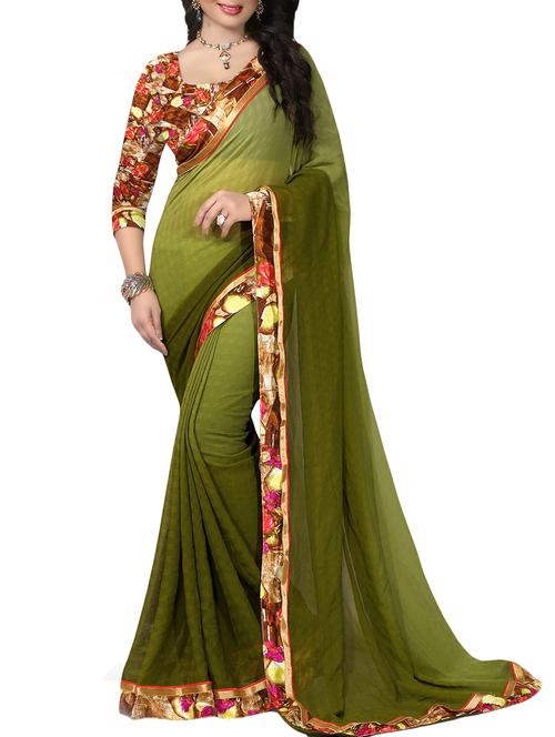 mehandi chiffon ombre saree with blouse - 15172555 - Very Small Image - 1