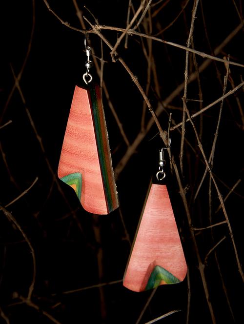pink wood drop earring - 15172751 - Very Small Image - 1