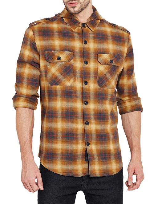 yellow checkered hooded casual shirt - 15173488 - Very Small Image - 1