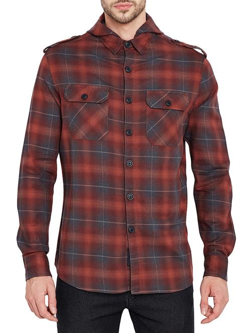 red checkered hooded casual shirt - 15173489 - Very Small Image - 1