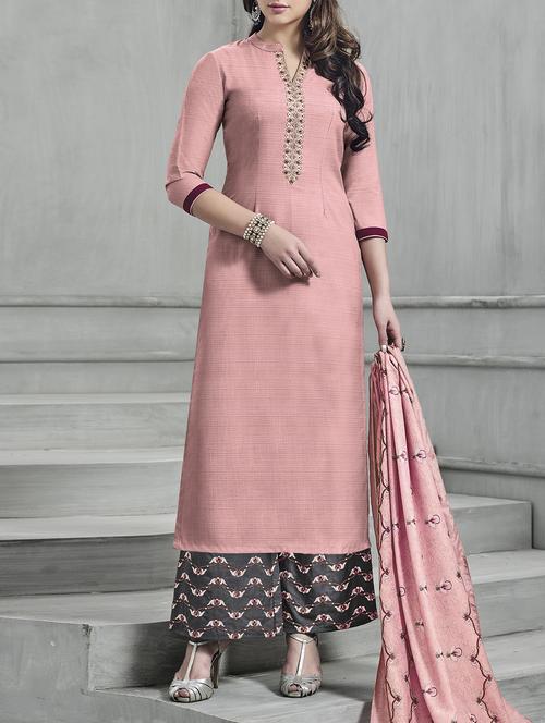 pink embroidered semi-stitched palazzo suit - 15173539 - Very Small Image - 1