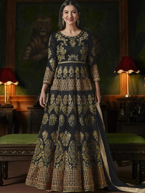 embroidered semi-stitched anarkali suit - 15173550 - Very Small Image - 1