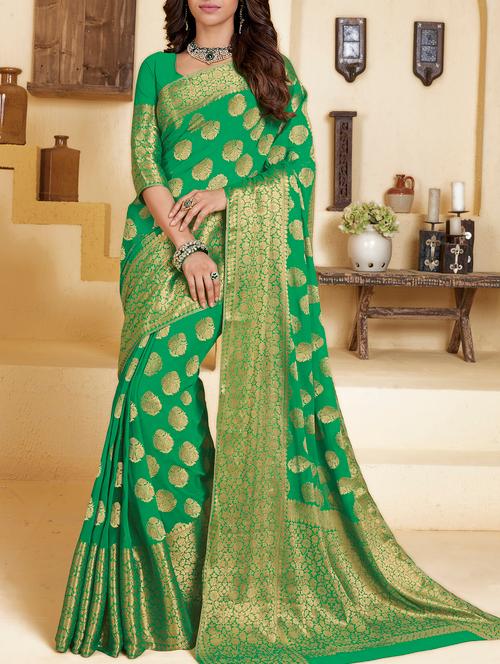 golden zari woven saree with blouse - 15173589 - Very Small Image - 1