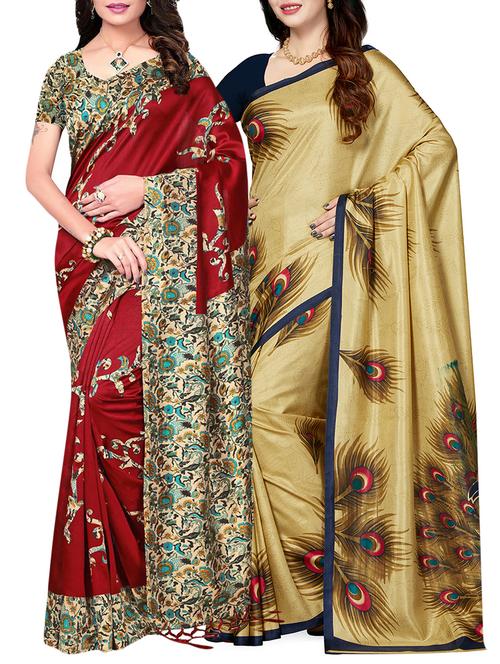 set of 2 multicolor silk blend printed saree combo - 15176517 - Very Small Image - 1