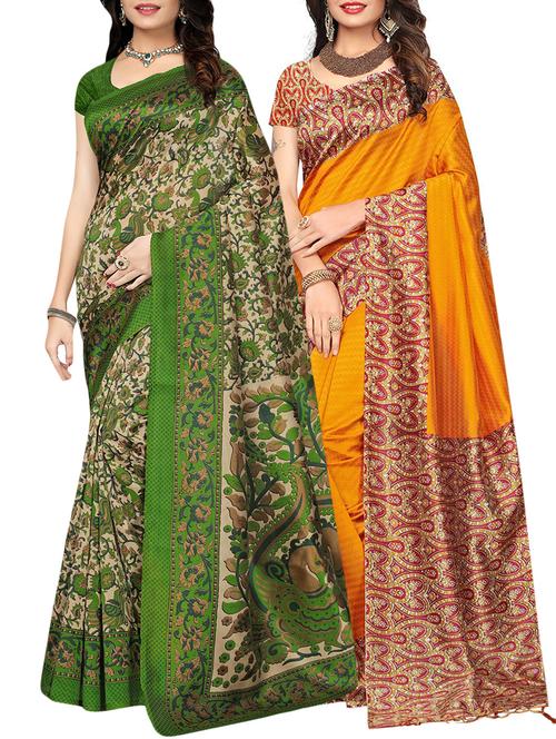 set of 2 multicolor silk blend printed saree combo - 15176537 - Very Small Image - 1