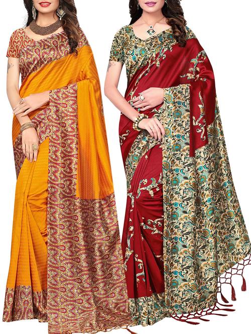 set of 2 multicolor silk blend printed saree combo - 15176584 - Very Small Image - 1