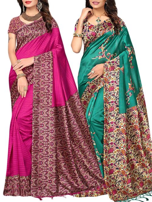 set of 2 multicolor silk blend printed saree combo - 15176590 - Very Small Image - 1
