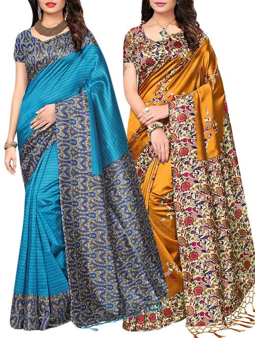 set of 2 multicolor silk blend printed saree combo - 15176596 - Very Small Image - 1