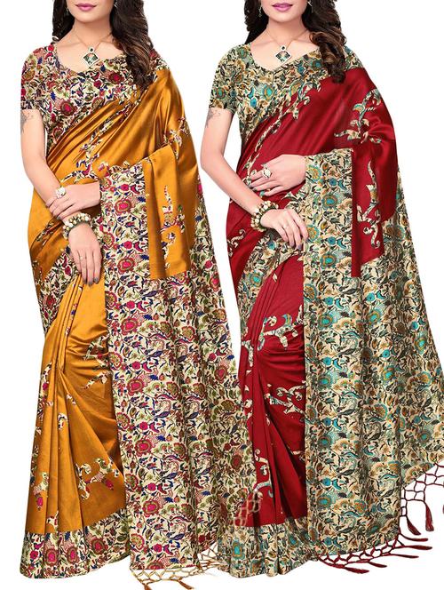set of 2 multicolor silk blend printed saree combo - 15176614 - Very Small Image - 1