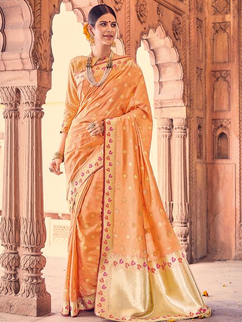 delicate golden zari woven saree with blouse - 15176752 - Very Small Image - 1