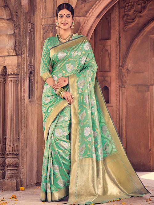 floral zari woven saree with blouse - 15176754 - Very Small Image - 1